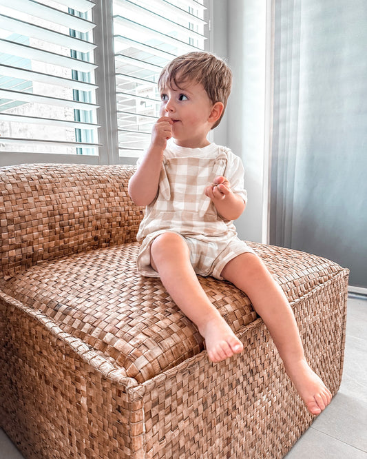 WonderBub Gingham Beige Romper